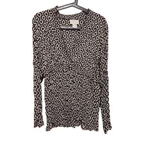 Worthington Blouse V Neck Black White Geometric Size L Chain Link Y2K Classy